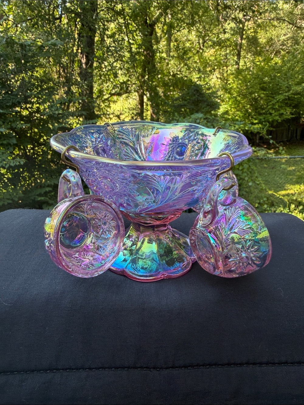 Fenton Pink Miniature Punch Bowl w/4 cups
